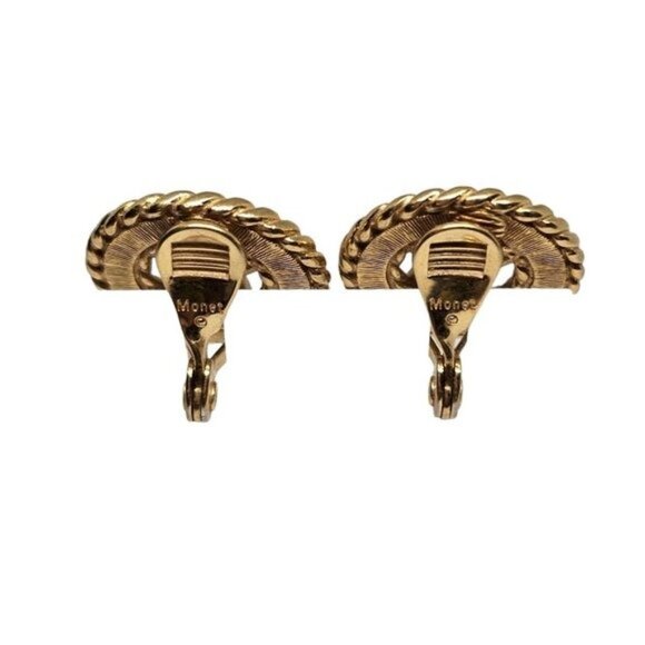 Vintage signed Monet Gold Tone Cream Enamel With Center Star Clip On Earrings - Picture 10 of 13